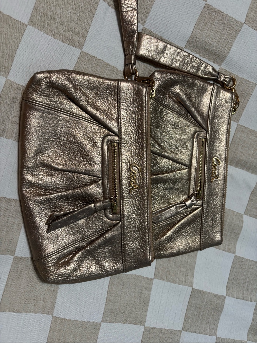 Coach Metallic Rose Crossbody Bag with Pleated Front